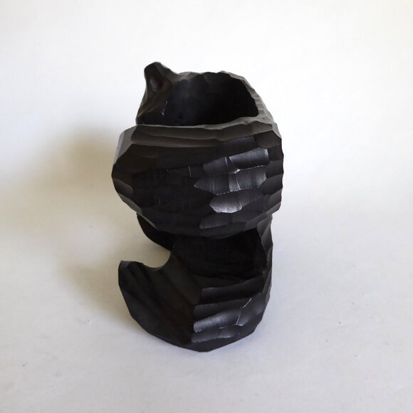 VINTAGE JAPAN JAPANESE HOKKAIDO AINU BEAR WOOD CARVING BOTTLE HOLDER STAND (USED - Picture 9 of 14